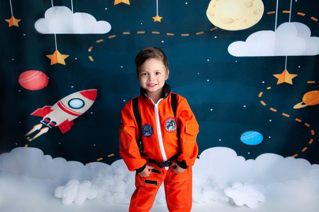 Kate Space with Stars Moons Rocket Children Backdrop for Photography Designed by Amanda Moffatt - Kate Backdrop AU