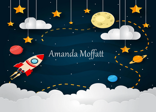 Kate Space with Stars Moons Rocket Children Backdrop for Photography Designed by Amanda Moffatt - Kate Backdrop AU