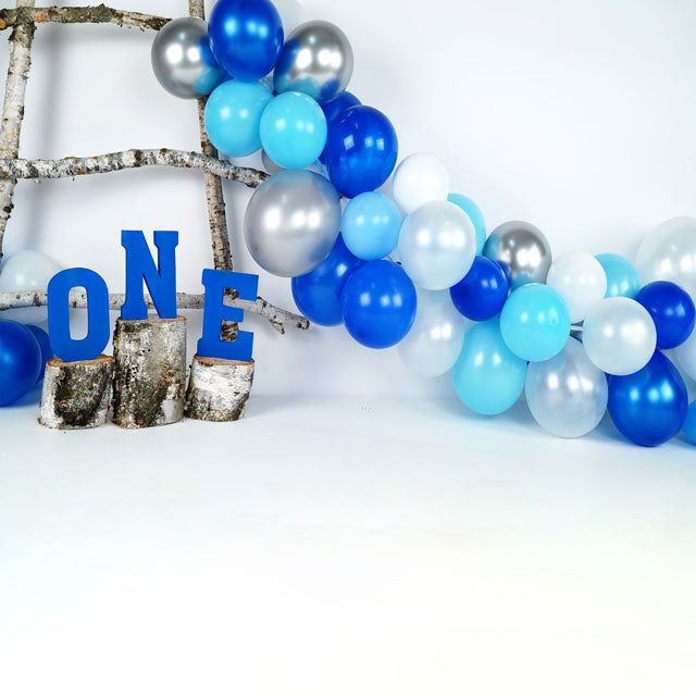 Kate Birchy Blue Balloons First Birthday Backdrop Designed by Arica Kirby - Kate Backdrop AU