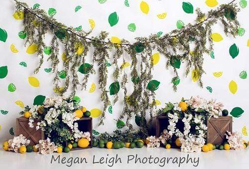 Kate Lemon Lines with Flowers Summer Children Backdrop for Photography Designed by Megan Leigh Photography