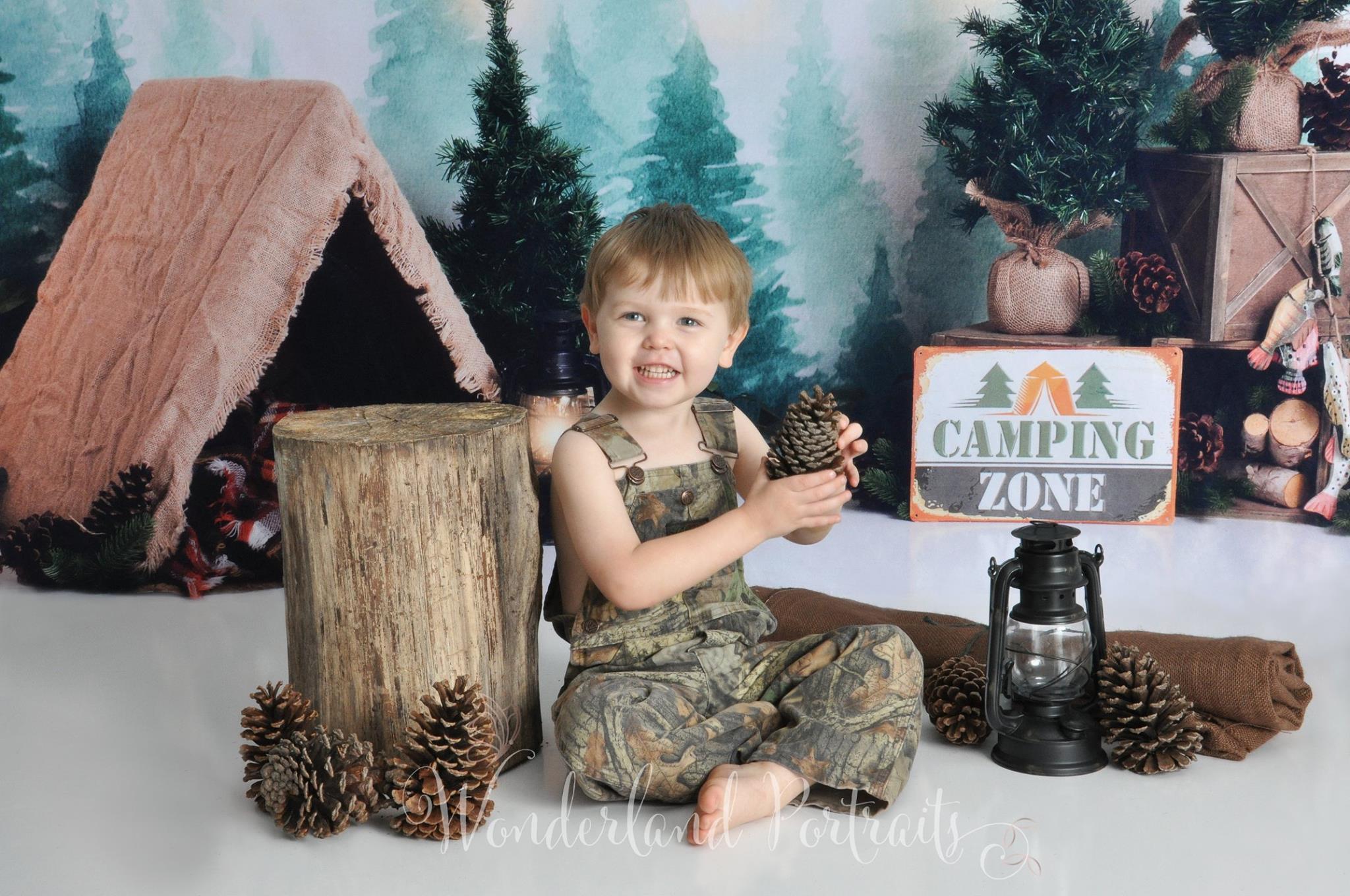 Kate Forest Camping Tent and Lamp Children Summer Backdrop for Photography Designed by Megan Leigh Photography - Kate Backdrop AU