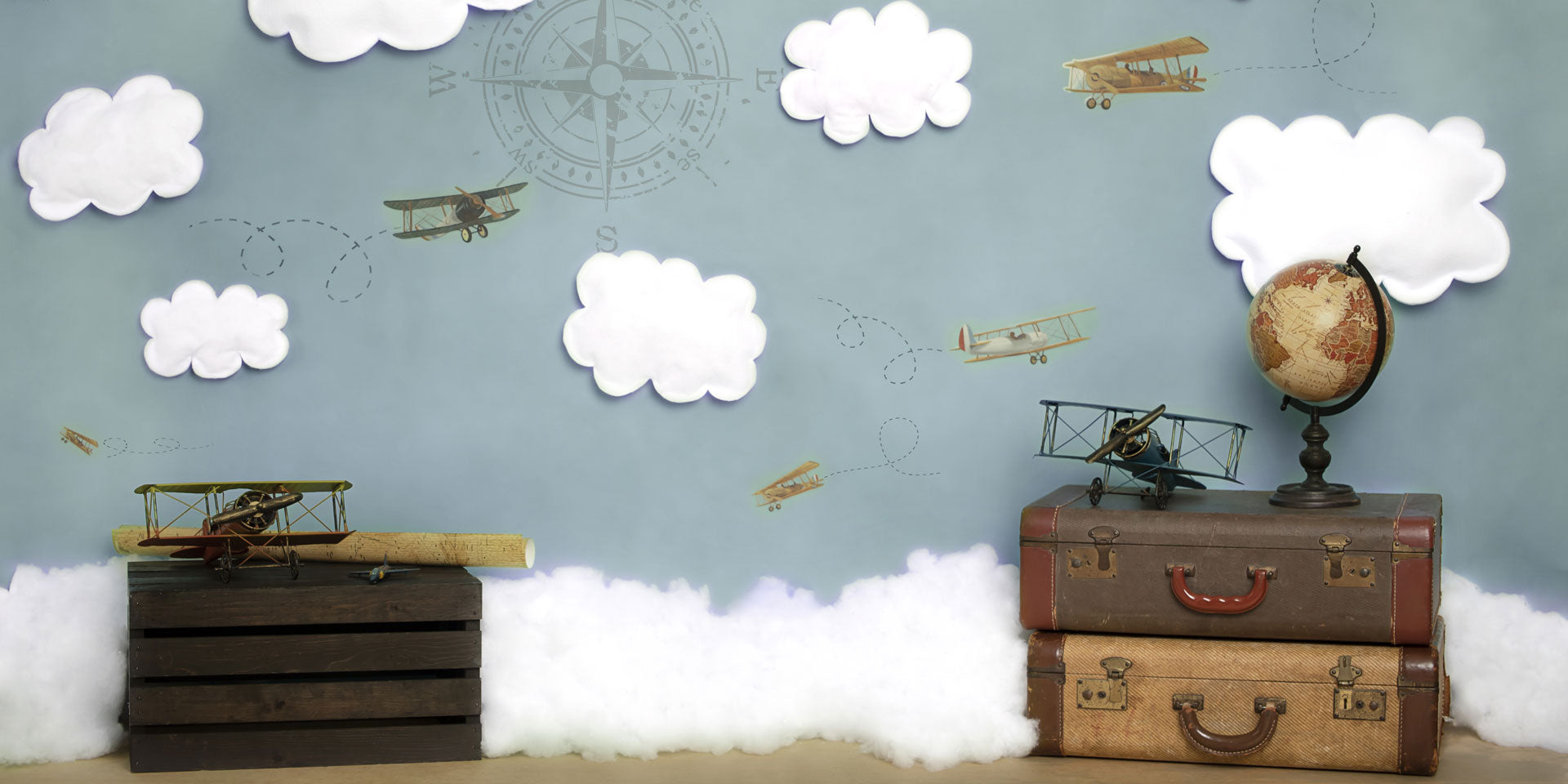 Kate Come Fly with Me Cloud Back to School Children Backdrop for Photography Designed by Erin Larkins - Kate Backdrop AU