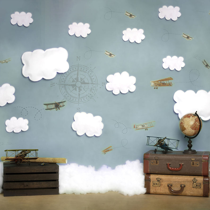 Kate Come Fly with Me Cloud Back to School Children Backdrop for Photography Designed by Erin Larkins - Kate Backdrop AU