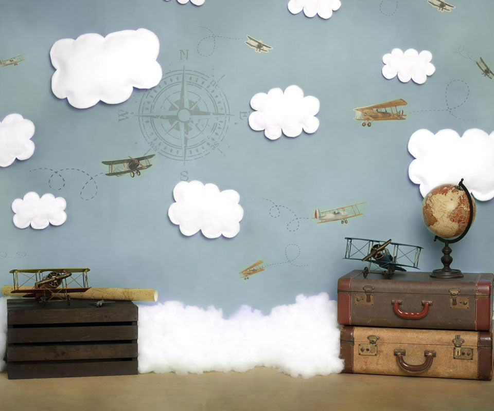 Kate Come Fly with Me Cloud Back to School Children Backdrop for Photography Designed by Erin Larkins