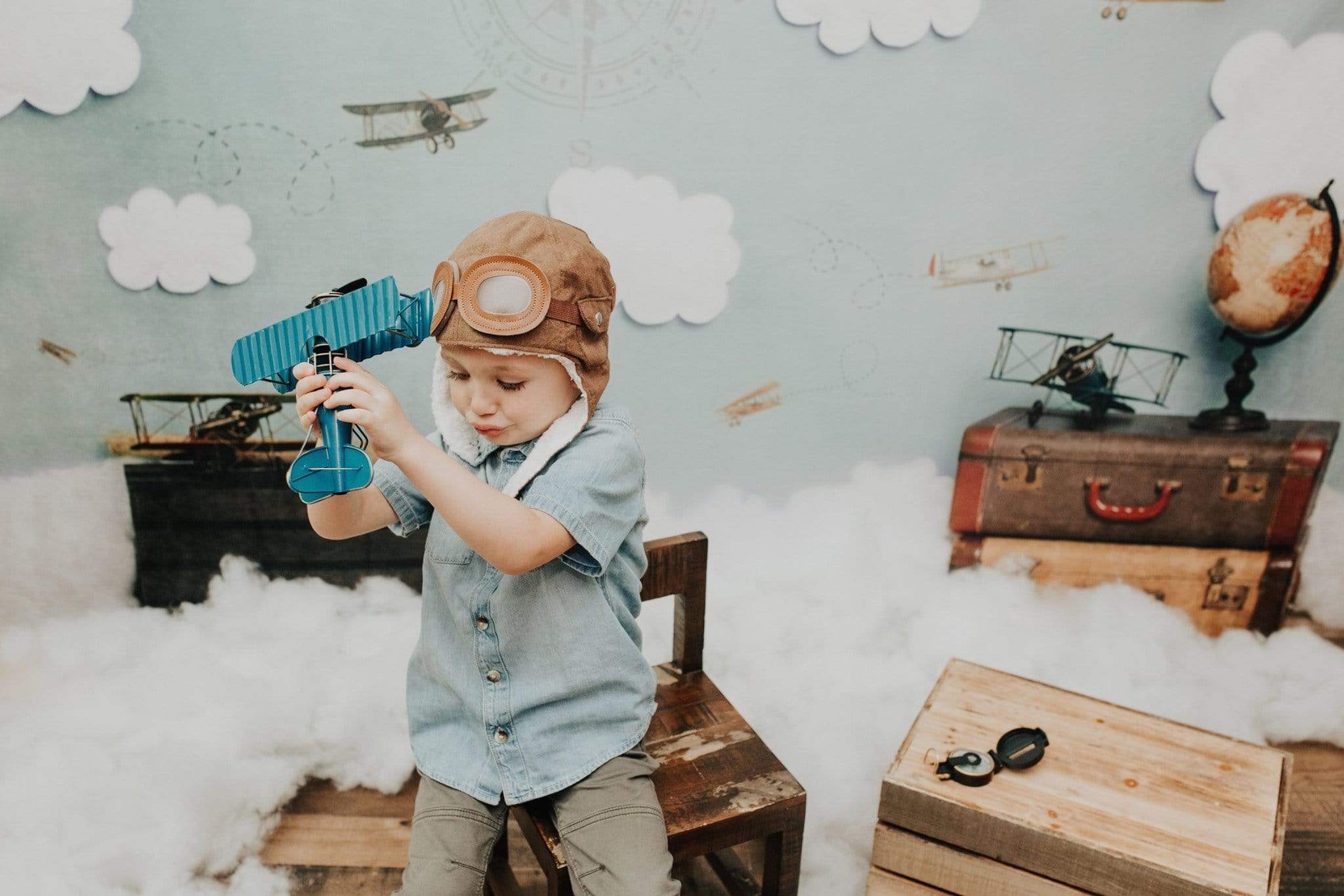 Kate Come Fly with Me Cloud Back to School Children Backdrop for Photography Designed by Erin Larkins - Kate Backdrop AU