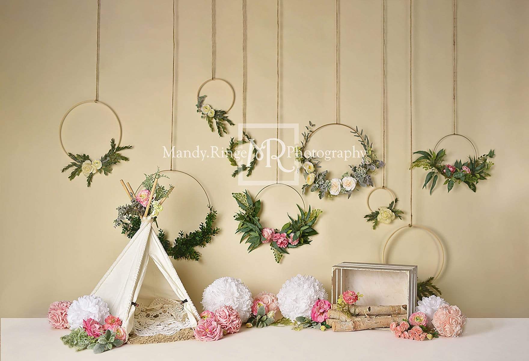 Kate Spring Flowers Camping Children Birthday Backdrop for Photography Designed by Mandy Ringe Photography