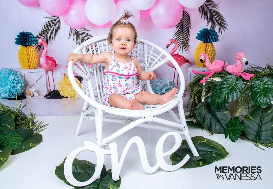 Kate Balloons Flowers Flamingo Summer Backdrop for Photography Designed by Mandy Ringe Photography