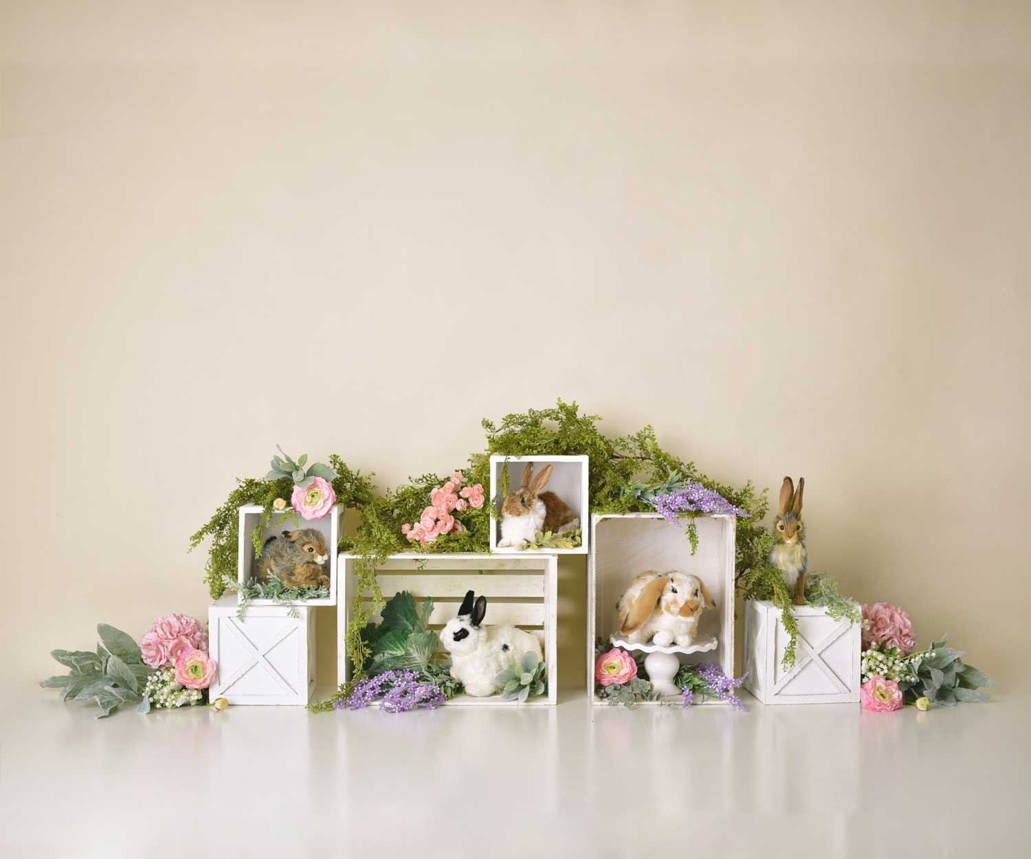 Kate Spring Rabbits Flowers Children Easter Backdrop for Photography Designed by Mandy Ringe Photography