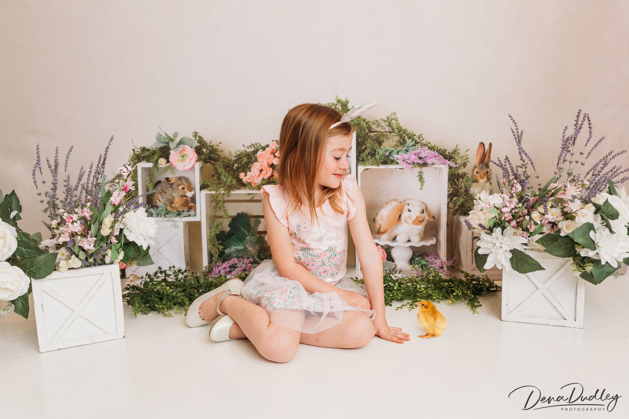 Kate Spring Rabbits Flowers Children Easter Backdrop for Photography Designed by Mandy Ringe Photography