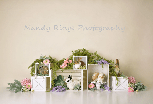 Kate Spring Rabbits Flowers Children Easter Backdrop for Photography Designed by Mandy Ringe Photography - Kate Backdrop AU