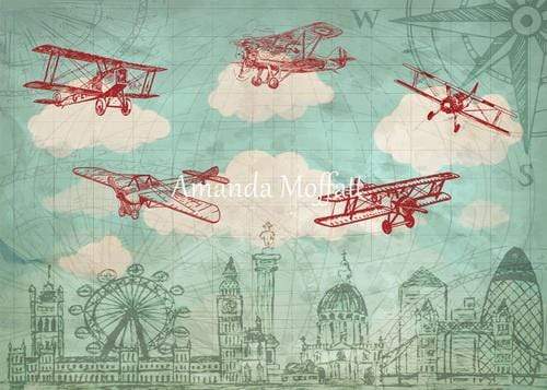 Kate Vintage Biplanes over City Children Backdrop for Photography Designed by Amanda Moffatt