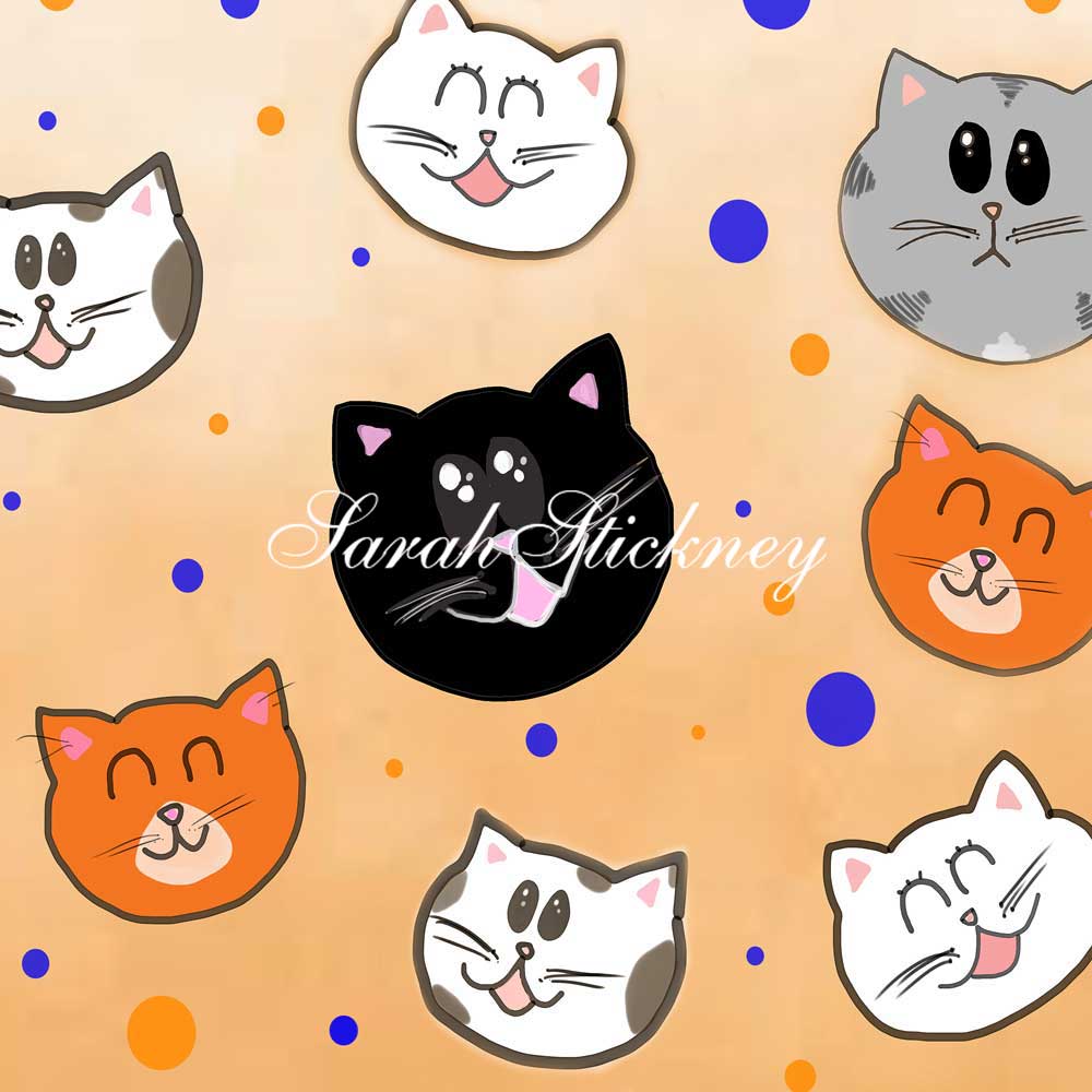 Kate Cute Cats Birthday Children Backdrop for Photography Designed by Sarah Timmerman