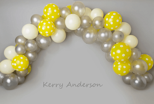 Kate Yellow and Gray Balloons Birthday Children Backdrop for Photography Designed by Kerry Anderson
