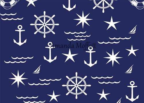 Kate White on Blue Nautical Patterns Backdrop for Photography Designed by Amanda Moffatt - Kate Backdrop AU