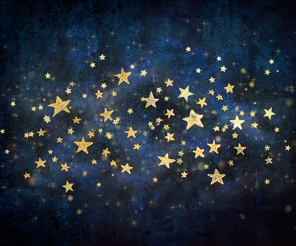 Kate Night Sky with Gold Stars Children Birthday Backdrop for Photography Designed by Mandy Ringe Photography