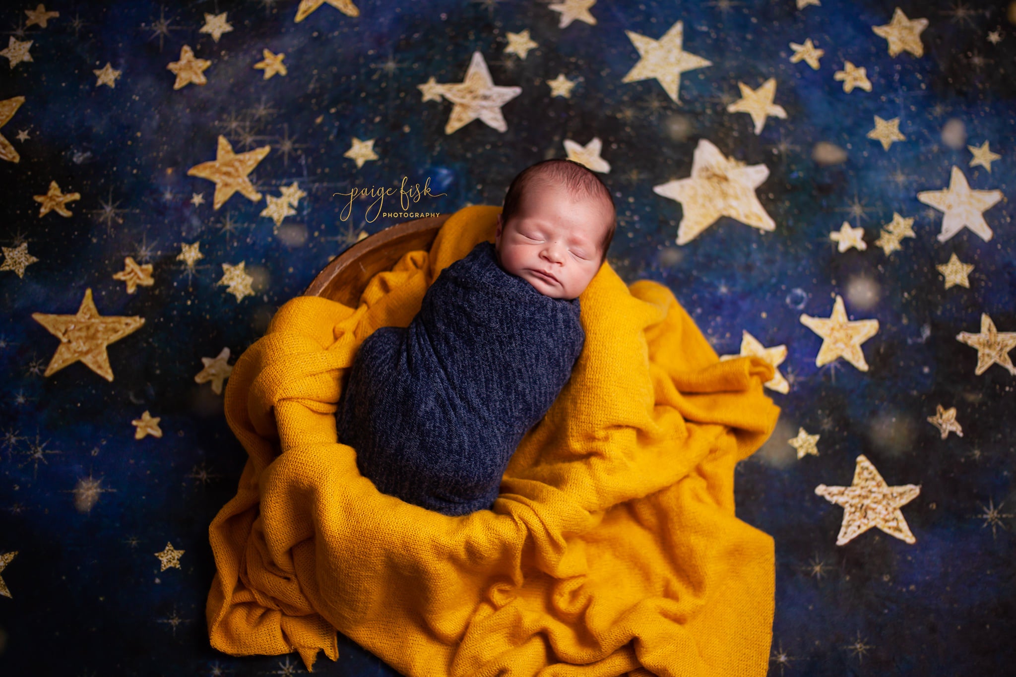 Kate Night Sky with Gold Stars Children Birthday Backdrop for Photography Designed by Mandy Ringe Photography