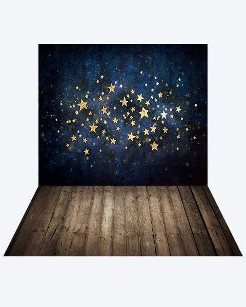 Kate Night Sky with Gold Stars Children Backdrop Designed by Mandy Ringe Photography + Dark Wood Rubber Floor Mat - katebackdrop AU