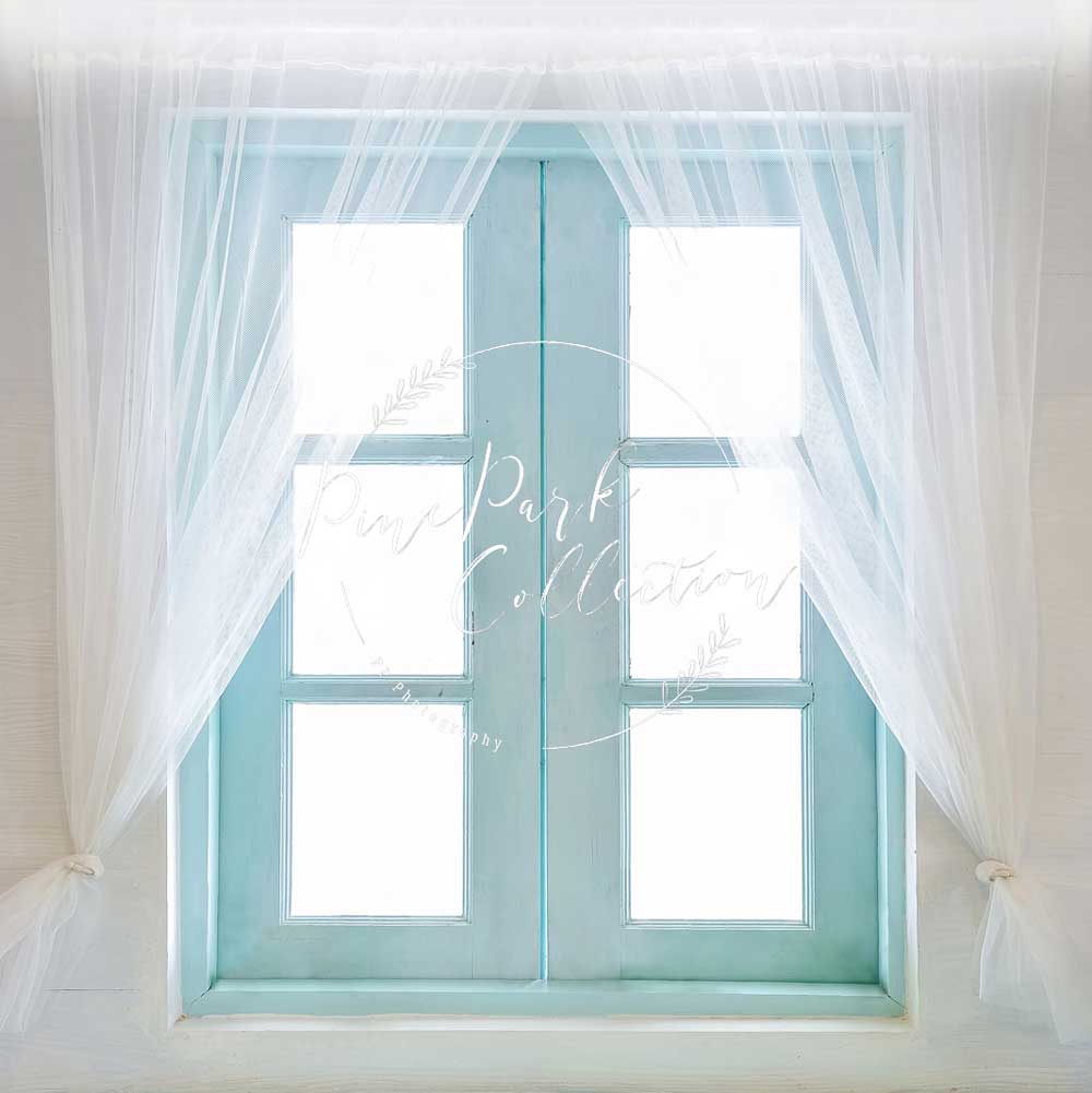 Kate Teal Window Doors Backdrop for Photography Designed By Pine Park Collection - Kate Backdrop AU