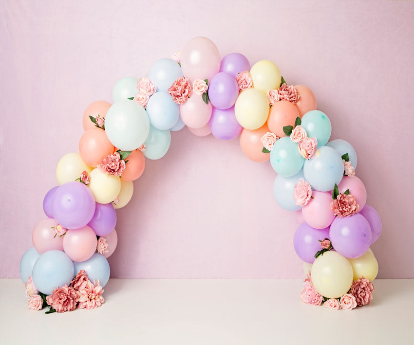 Kate Spring Balloons Rainbow with Flowers for Children Backdrop for Photography Designed by Kerry Anderson