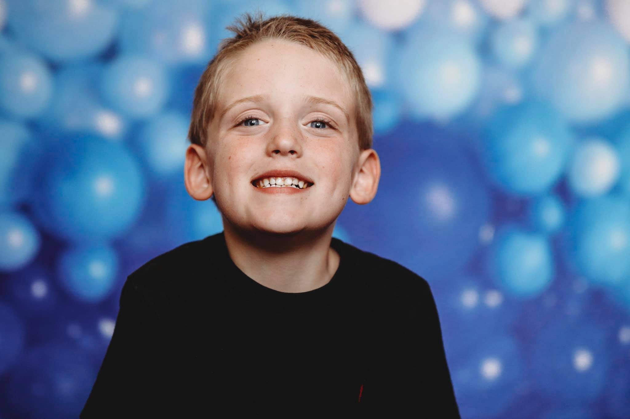 Kate Shades of Blue Balloon Wall Children Backdrop for Photography Designed by Mandy Ringe Photography