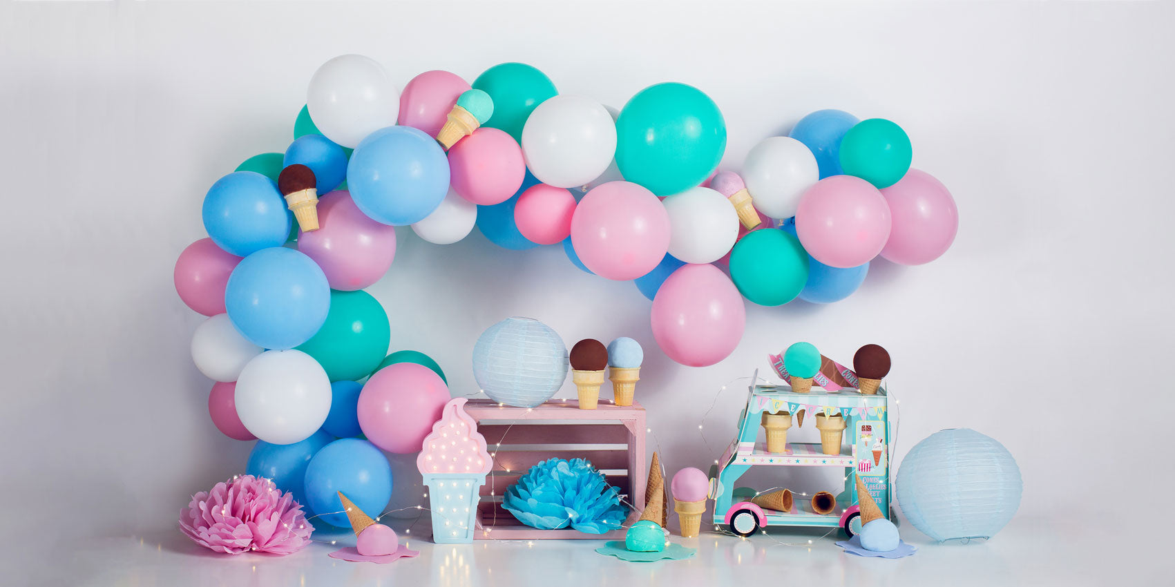 Kate Ice Cream with Balloons Children Backdrop for Photography Designed by Megan Leigh Photography - Kate Backdrop AU