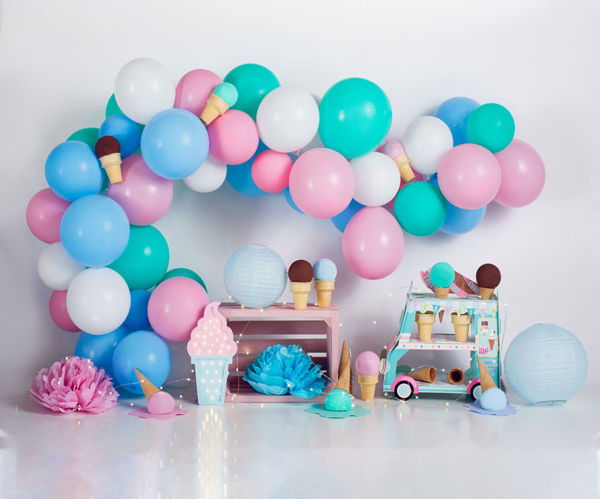 Kate Ice Cream with Balloons Children Backdrop for Photography Designed by Megan Leigh Photography - Kate Backdrop AU