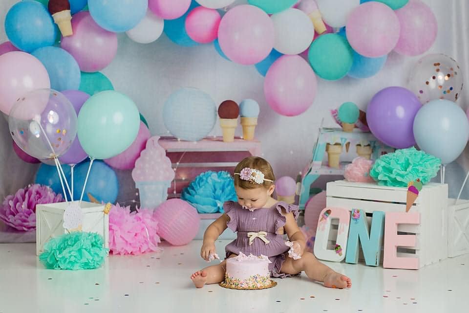 Kate Ice Cream with Balloons Children Backdrop for Photography Designed by Megan Leigh Photography