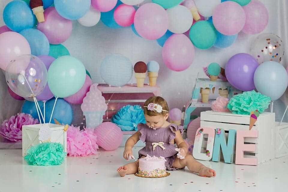 Kate Ice Cream with Balloons Children Backdrop for Photography Designed by Megan Leigh Photography - Kate Backdrop AU