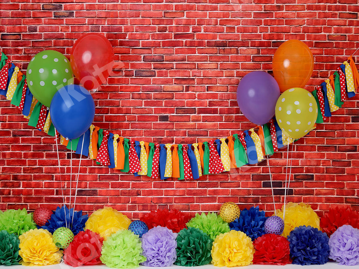 Kate Brick Wall with Colorful Balloons Backdrop - Kate Backdrop AU