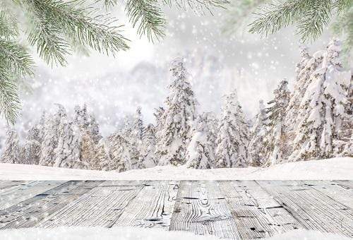 Kate Christmas White Snow Trees with Wooden Floor Backdrop for Photography - Kate Backdrop AU