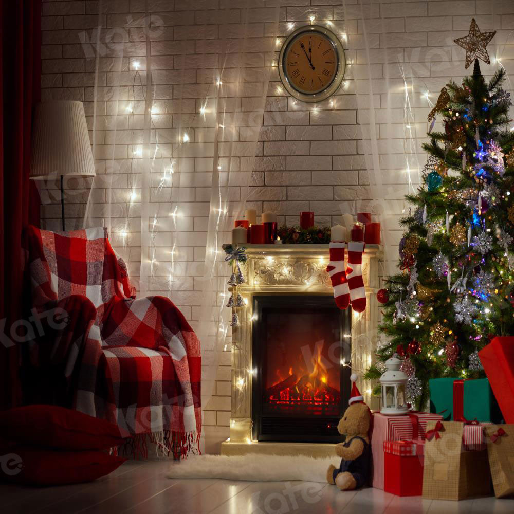 Kate Christmas Gifts Decoration Room with Fireplace Backdrop for Photography - Kate Backdrop AU