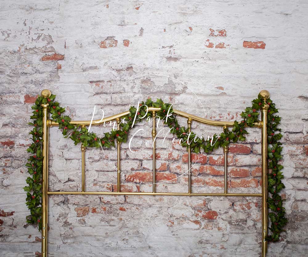 Kate Full Brass Bed with Ivy Brick Wall Backdrop for Photography Designed by Pine Park Collection - Kate Backdrop AU