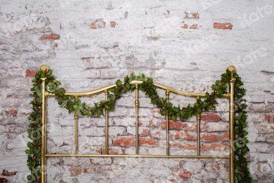 Kate Half Brass Bed with Ivy Headboard Brick Wall Backdrop Designed by Pine Park Collection