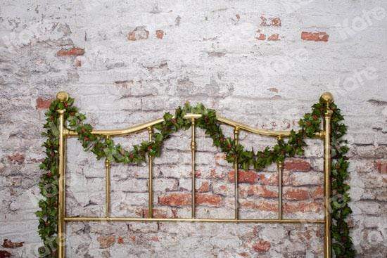 Kate Half Brass Bed with Ivy Headboard Brick Wall Backdrop Designed by Pine Park Collection - Kate Backdrop AU