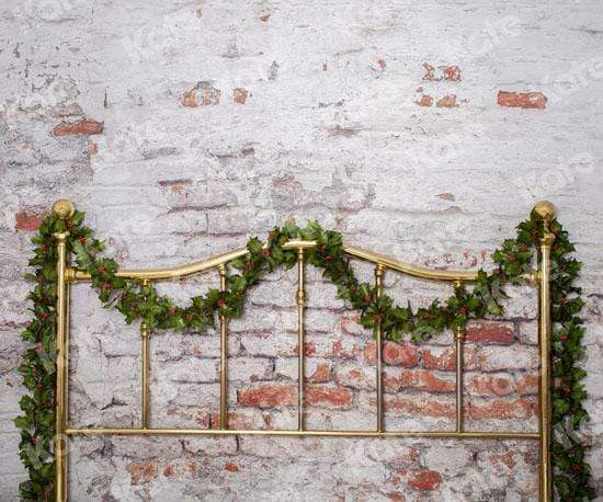 Kate Half Brass Bed with Ivy Headboard Brick Wall Backdrop Designed by Pine Park Collection - Kate Backdrop AU
