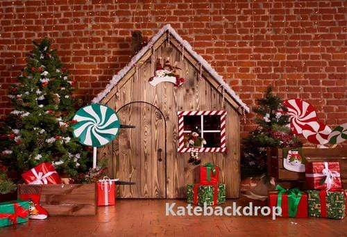 Kate Christmas Wooden House Hot cocoa Backdrop Gingerbread for Photography
