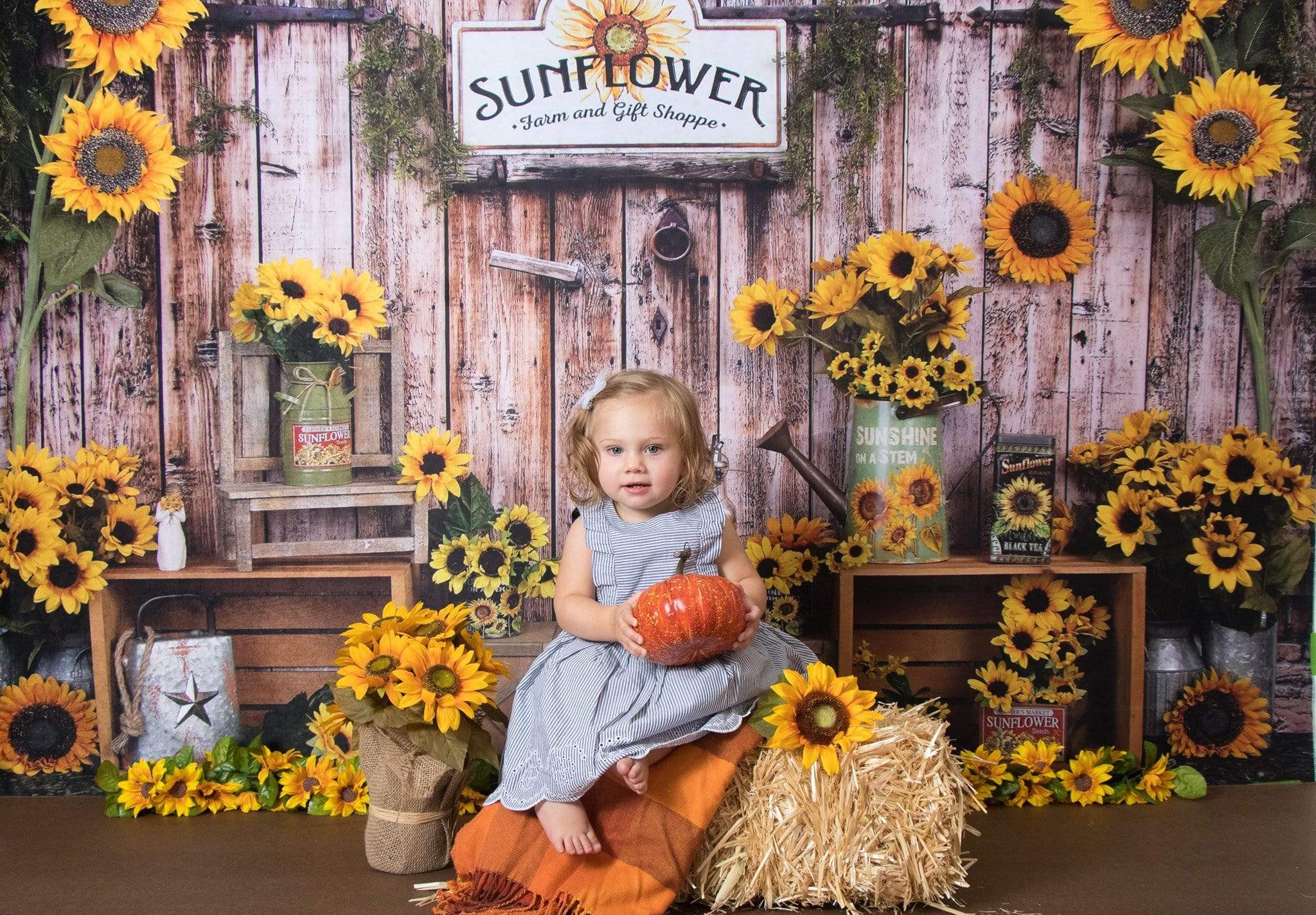 Kate Spring Sunflower Gift Shop Wood Fall Backdrop - Kate Backdrop AU