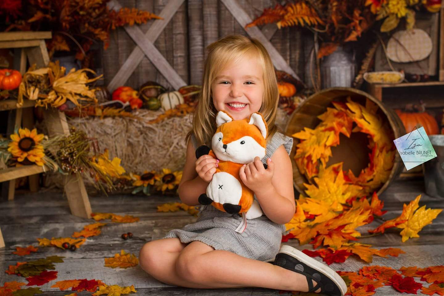 Kate Autumn Leaves with Pumpkins Thanksgiving Backdrop