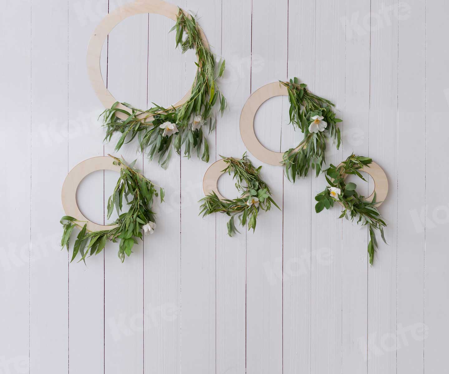 Kate White Wall Spring Floral Wreaths Backdrop Designed By Jerry_Sina