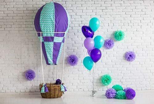 Kate White Brick Wall Purple Balloons Cake Smash Backdrop for Photography