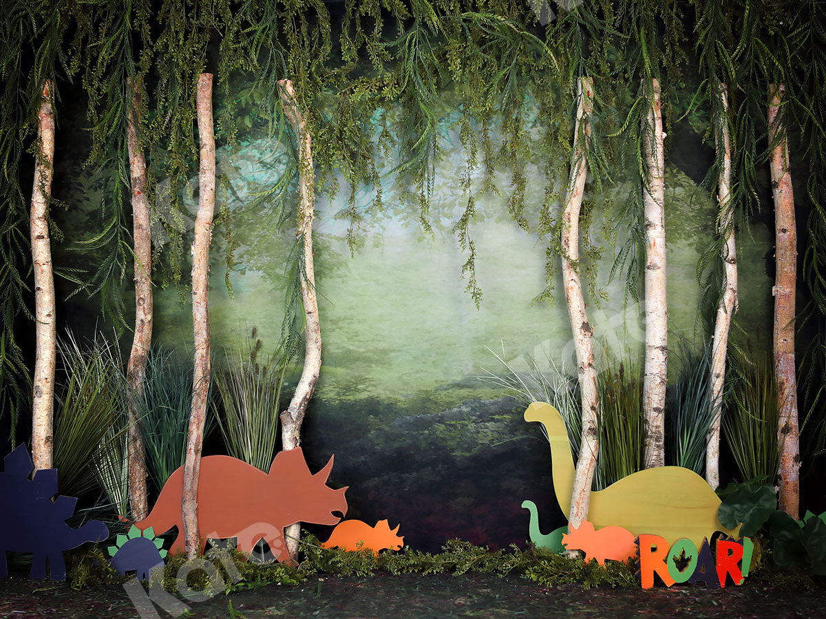 Kate Rainforest Trunk Wonderland with Dinosaur Backdrop