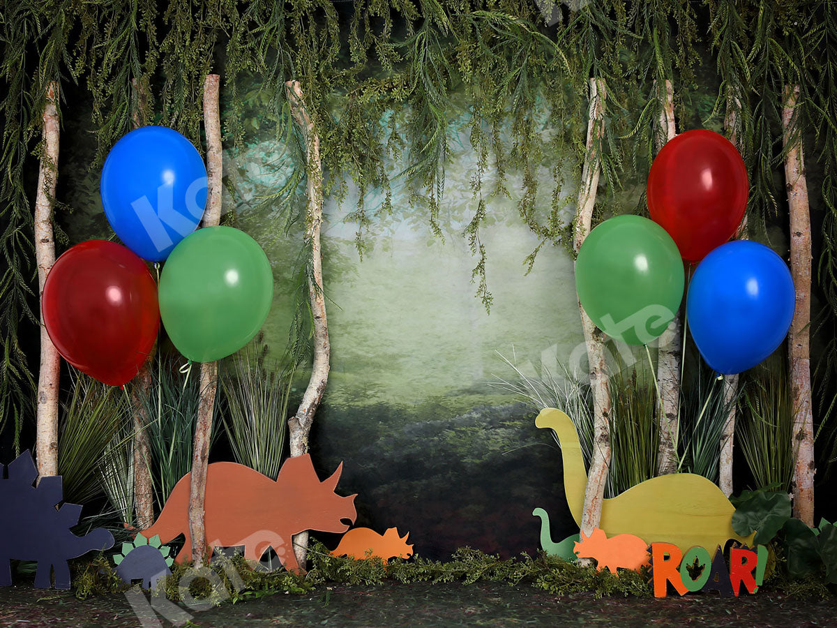 Kate Rainforest Wonderland with Dinosaur Balloons Backdrop