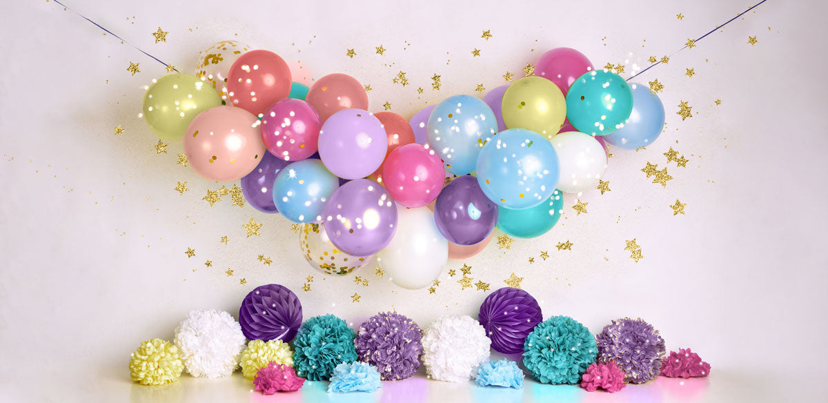 Kate Birthday Balloons and Stars Backdrop Designed By Mandy Ringe Photography