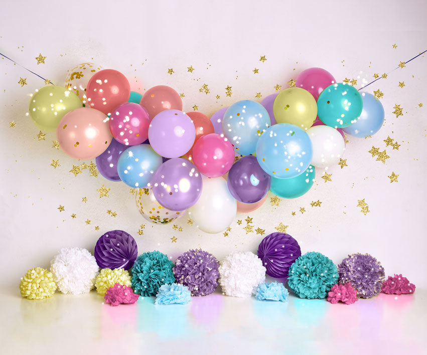 Kate Birthday Balloons and Stars Backdrop Designed By Mandy Ringe Photography