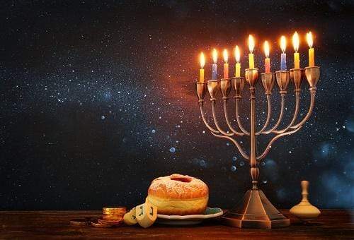 Kate Hanukkah Holiday Background with Menorah and Burning Candles