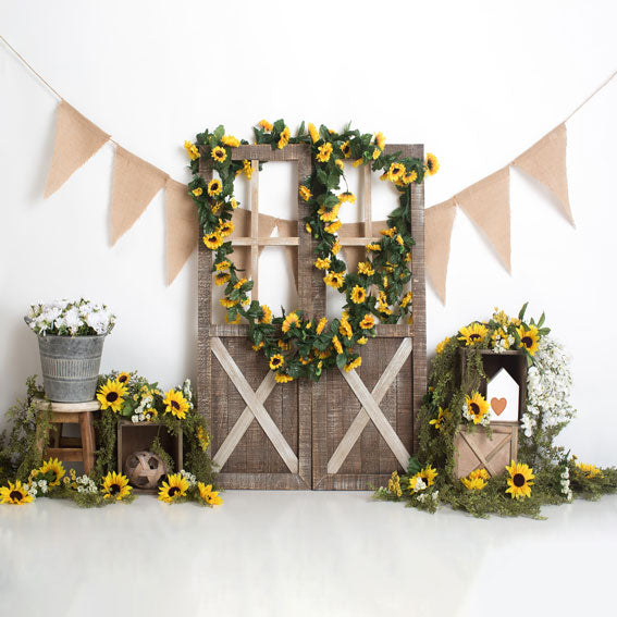 Kate Spring Sunflower Barn Door Decoration Backdrop Designed by Megan Leigh Photography - Kate Backdrop AU