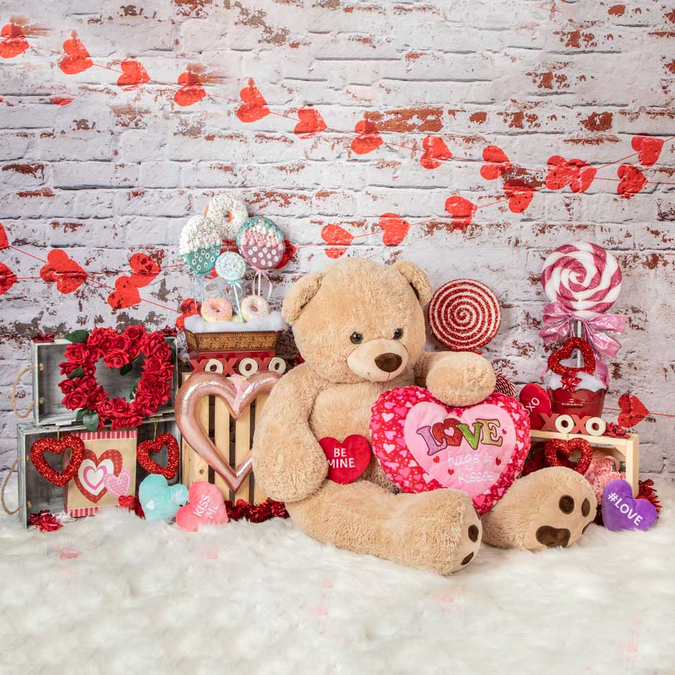 Kate Valentine's Day with Toy Bear Backdrop Designed by Lisa Olson