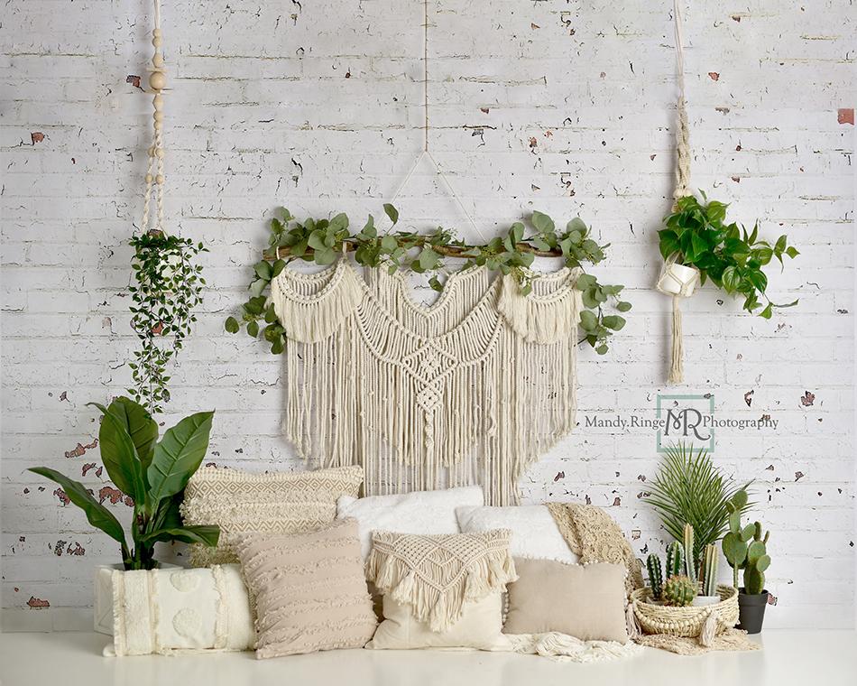Kate Boho Macrame Floor Pillows with Plants Spring Backdrop Mother's Day Designed By Mandy Ringe Photography - Kate Backdrop AU