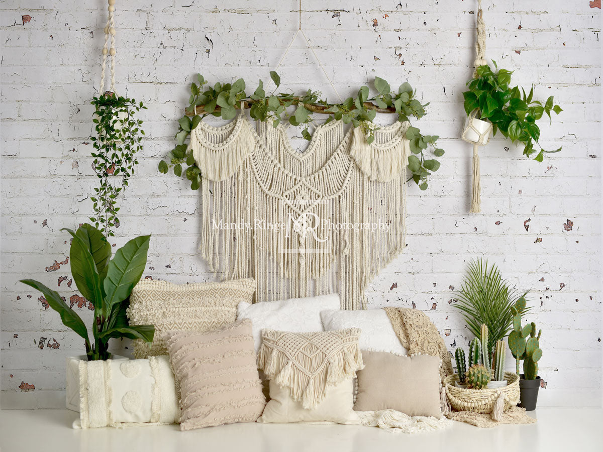 Kate Boho Macrame Floor Pillows with Plants Spring Backdrop Mother's Day Designed By Mandy Ringe Photography - Kate Backdrop AU