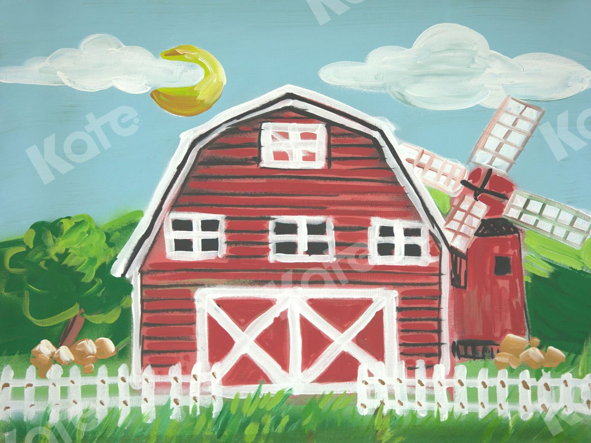 Kate Fine Art Farm Red House Windmill Backdrop for Photography - Kate Backdrop AU